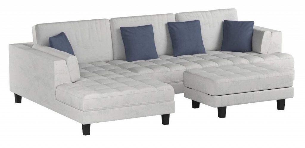 3pc Contemporary Grey Microfiber Sectional Sofa Chaise Ottoman
