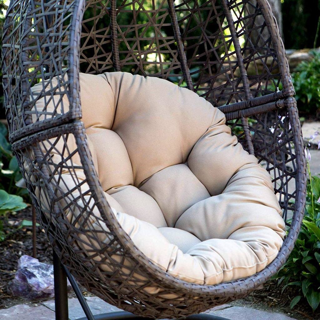 Resin Wicker Espresso Hanging Egg Chair with Cushion